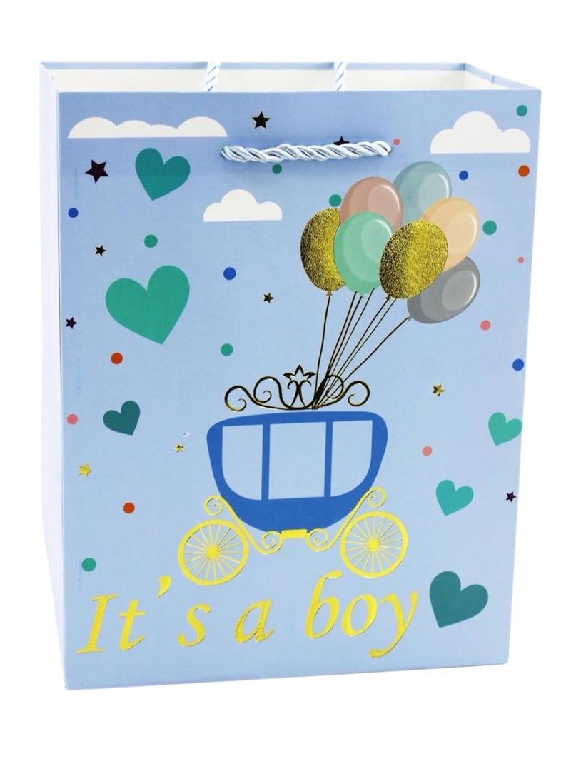 حقيبة هدايا ترحيبية بالمولود الجديد، إنه ولد، تغليف هدايا أزرق لحفلة الكشف عن جنس المولود، حجم كبير للأمير، للوالدين المنتظرين - Image 1